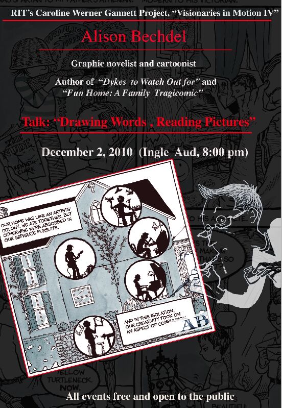 Event poster for Alison Bechdel's CWGP talk